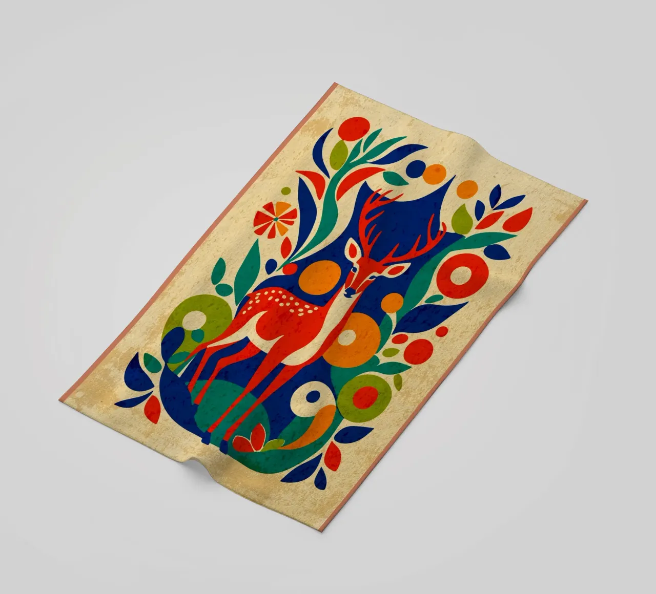 Cervo con motivo floreale telo mare da Drew Studio