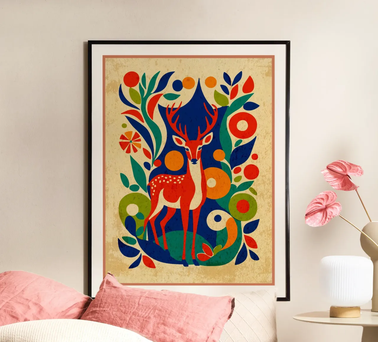 Cerf dans un motif floral hahnemühle de Drew Studio