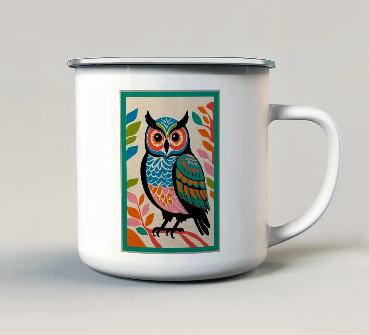 Stampa d'arte di un gufo carino tazza in smalto da Drew Studio