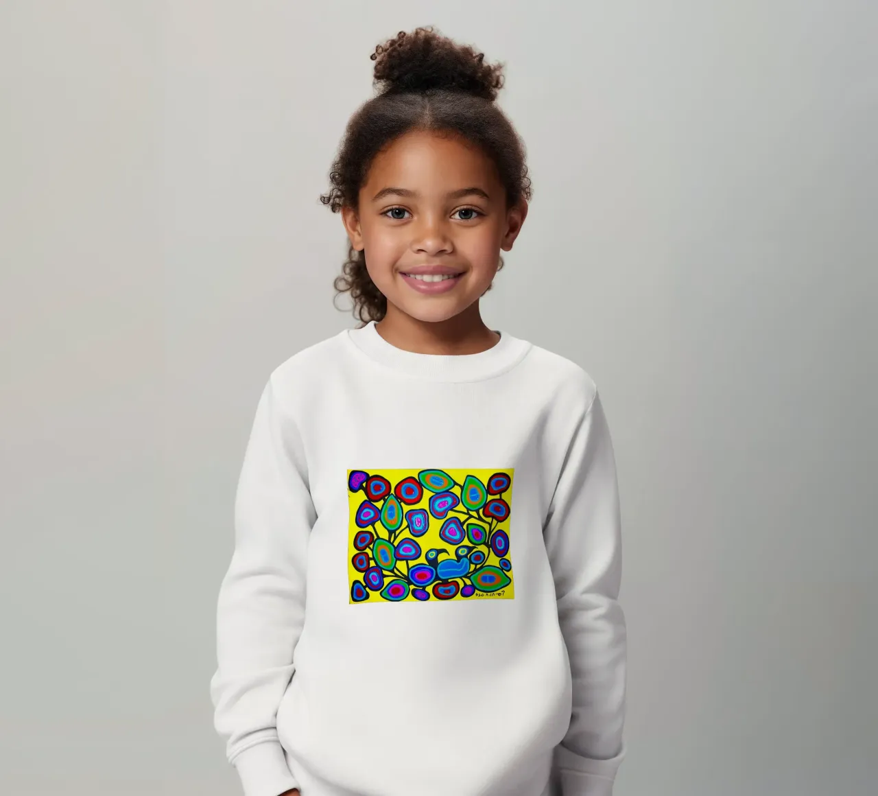 Floral on yellow kids sweatshirt by ARTMAIACREATION