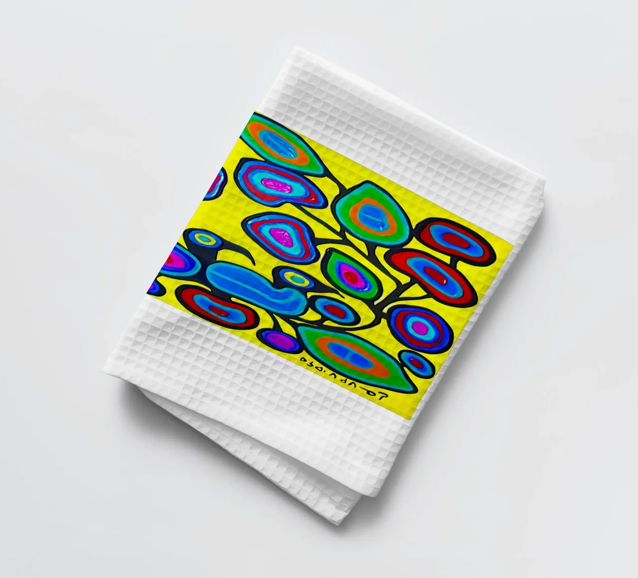 Floral on yellow tea towel by ARTMAIACREATION