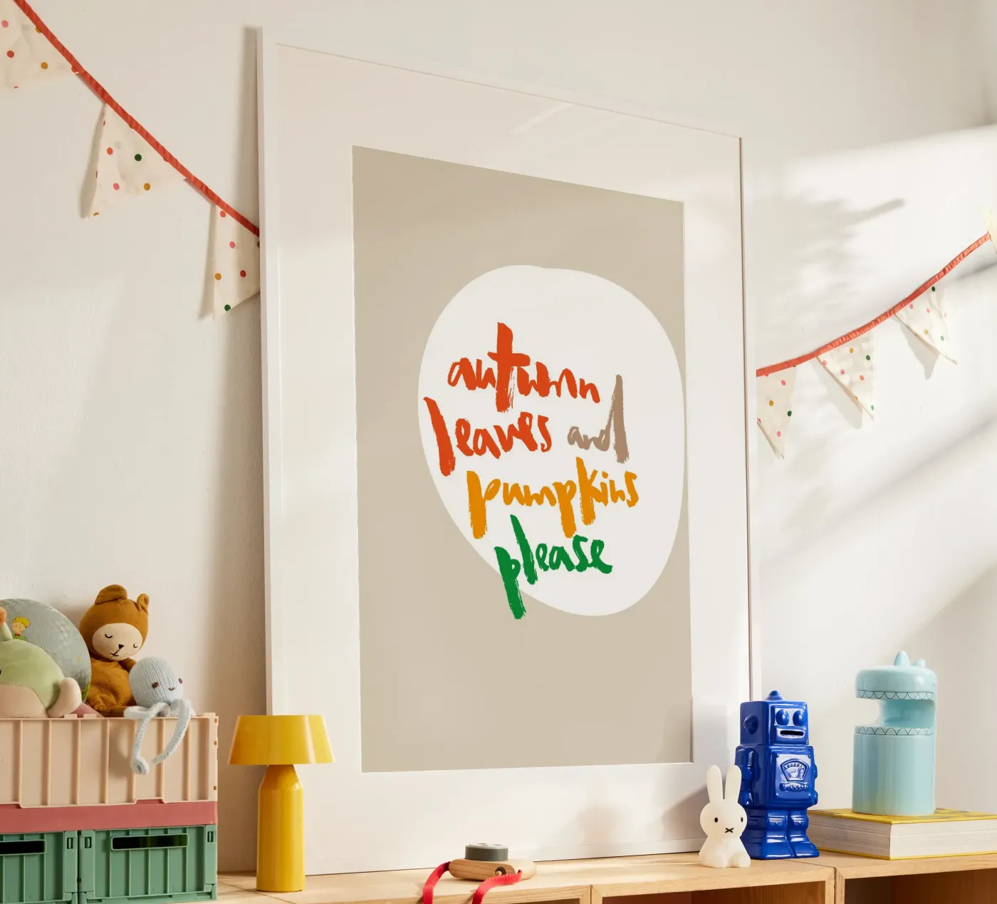 Fall leafs and pumpkins please poster van Brushmeetspaper