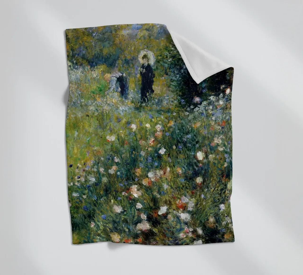 Donna con ombrellone in giardino, 1875 coperta in pile da LaurelArt