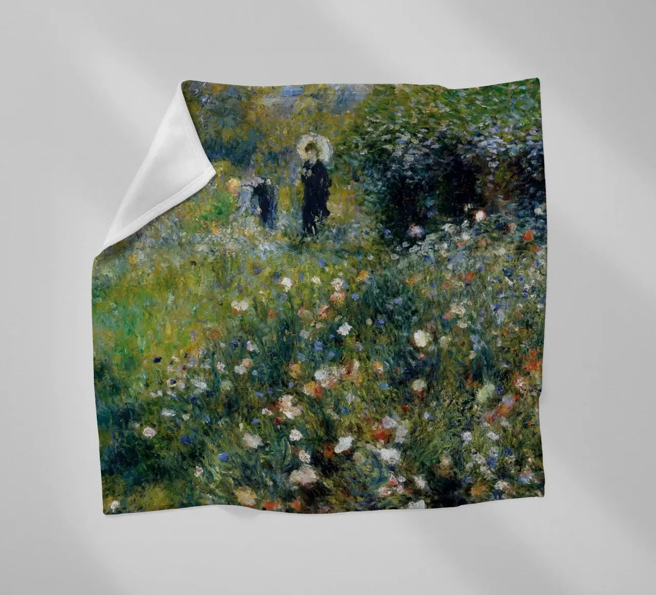 Donna con ombrellone in giardino, 1875 coperta in pile da LaurelArt
