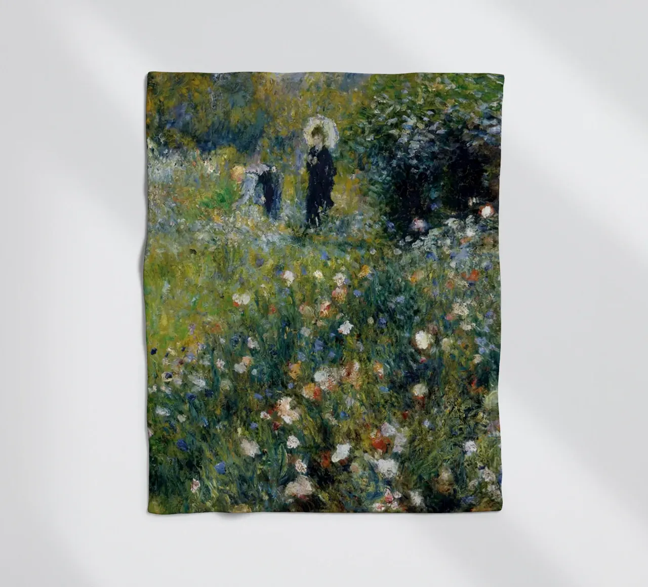 Donna con ombrellone in giardino, 1875 coperta in pile da LaurelArt