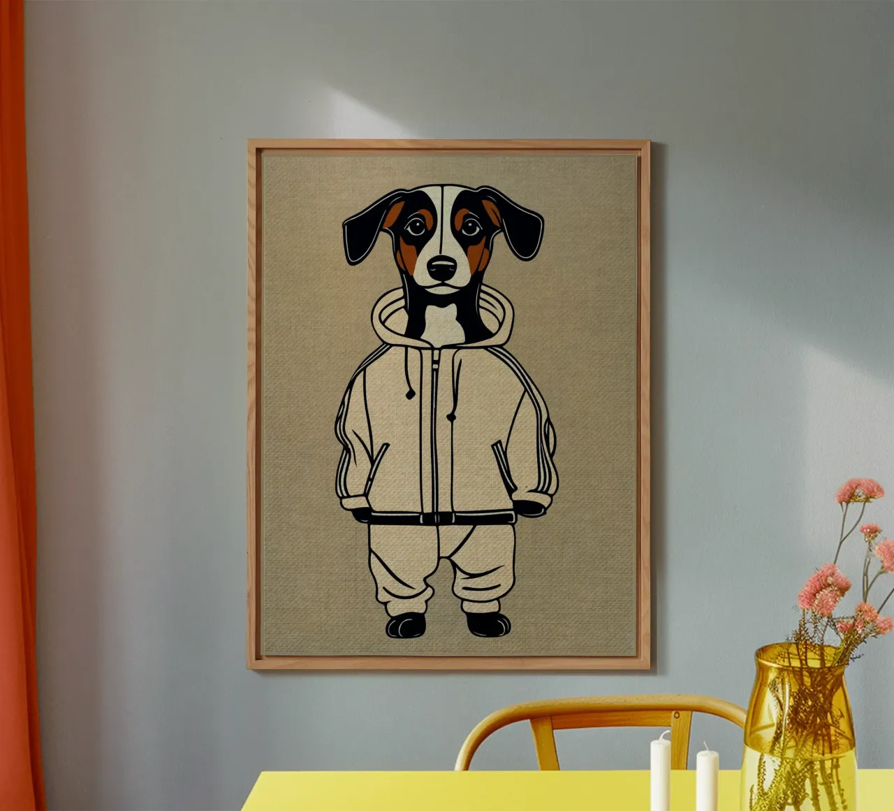 Cane carino in tuta da ginnastica alluminio dibond da Drew Studio