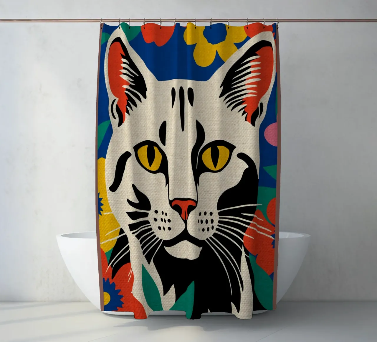 Gatto colorato e carino tenda da doccia da Drew Studio