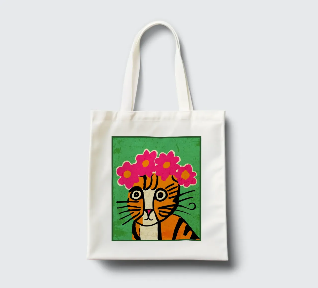 Gatto con corona di fiori borsa in juta da Drew Studio