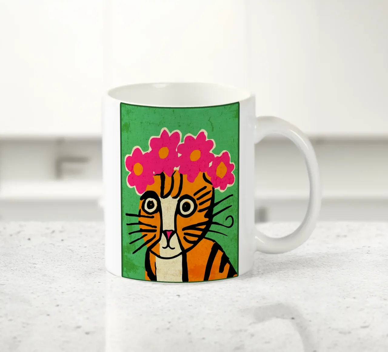 Gatto con corona di fiori tazza in ceramica da Drew Studio