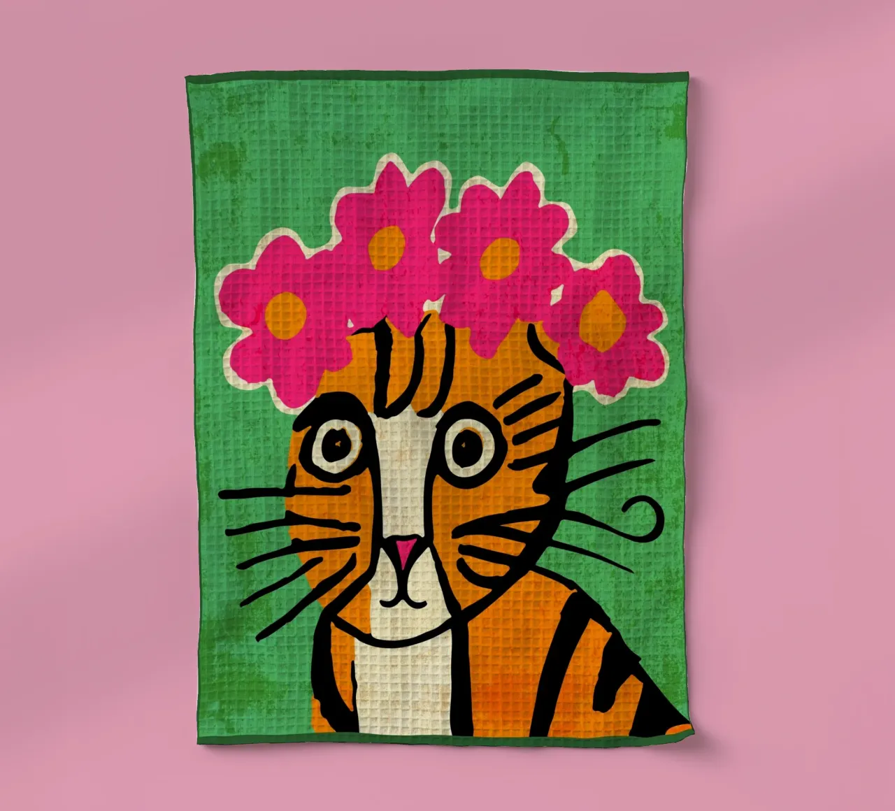 Gatto con corona di fiori canovaccio da cucina da Drew Studio