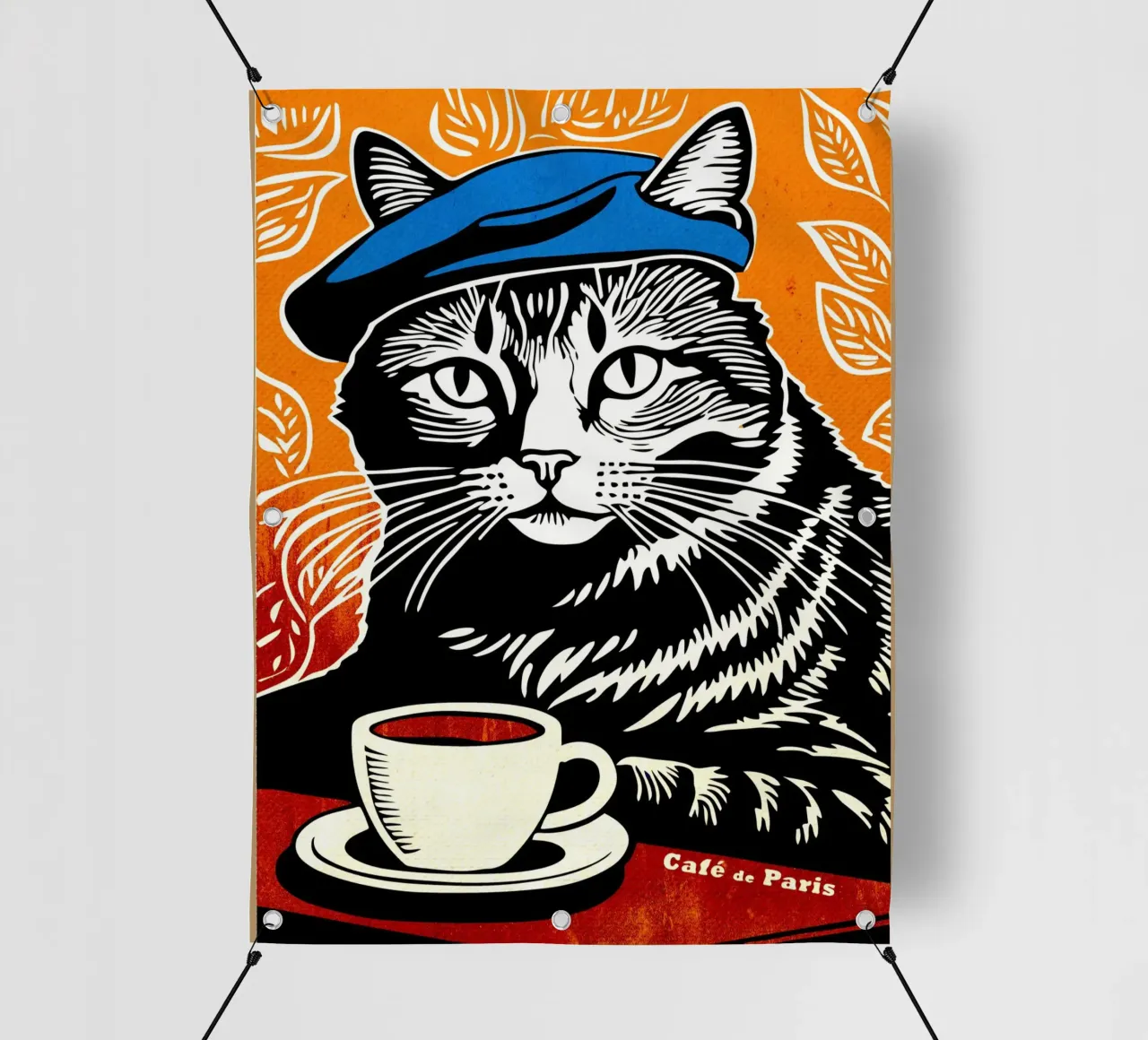 Gatto con berretto e caffè telo in pvc da Drew Studio