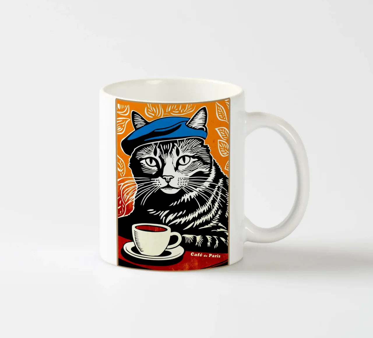 Gatto con berretto e caffè tazza in ceramica da Drew Studio