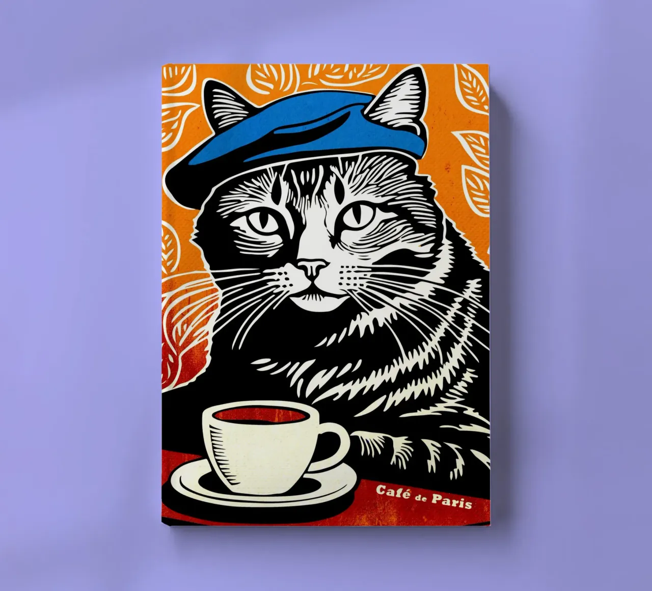 Cat in Beret with Coffee notebook by Drew Studio