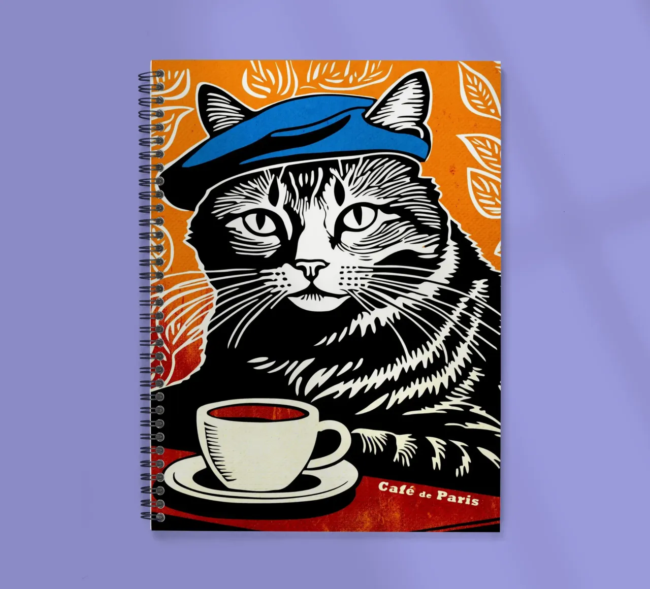 Gatto con berretto e caffè diario ad anelli da Drew Studio