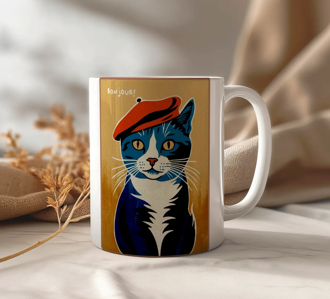 Bonjour Gatto con berretto tazza in ceramica da Drew Studio