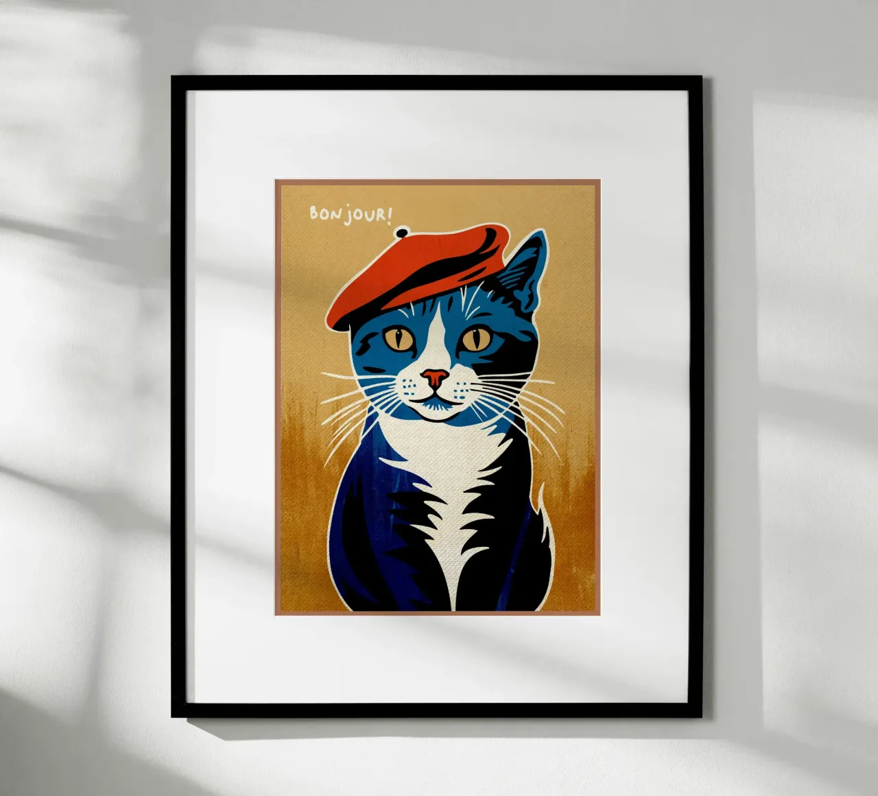 Bonjour Gatto con berretto carta hahnemühle da Drew Studio
