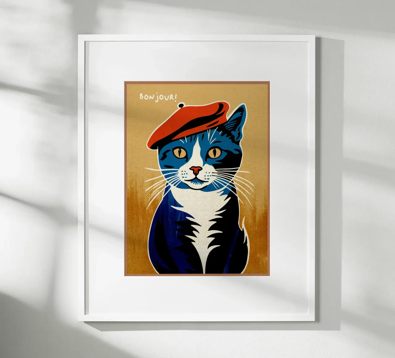 Bonjour Gatto con berretto carta hahnemühle da Drew Studio