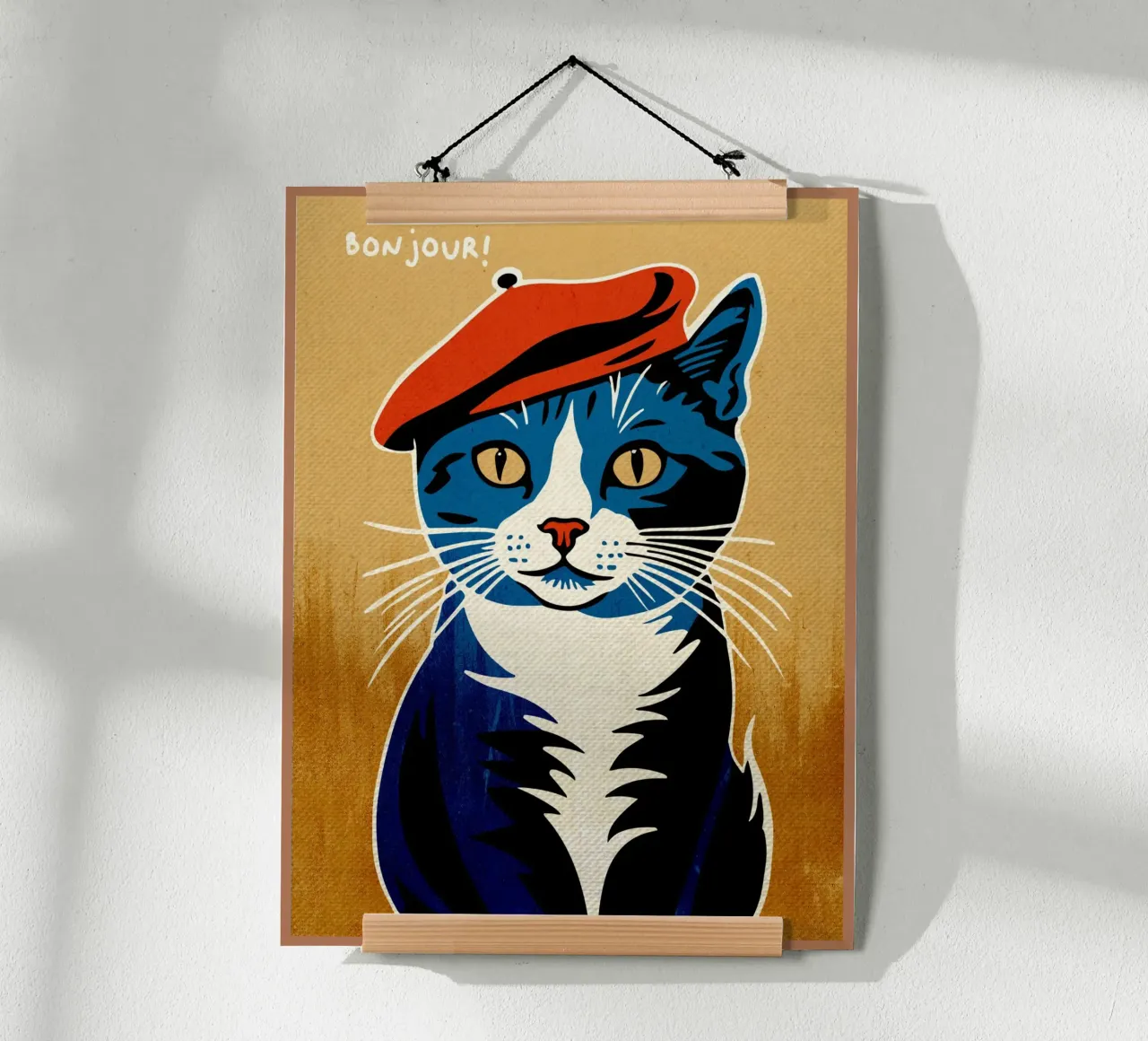 Bonjour Gatto con berretto carta hahnemühle da Drew Studio