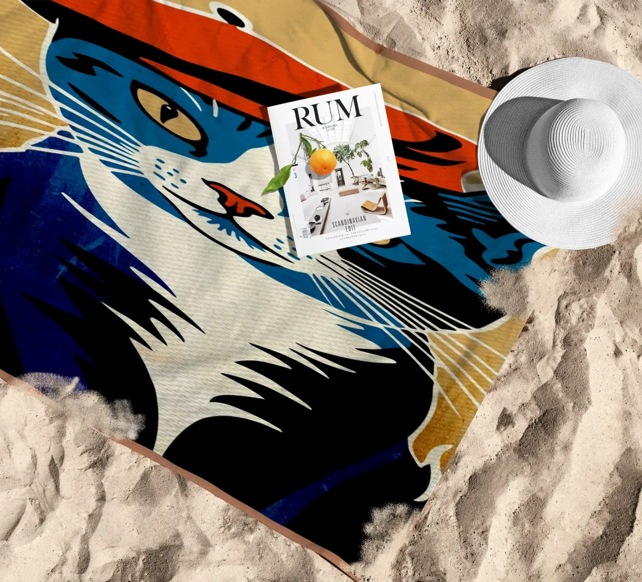 Bonjour Gatto con berretto telo mare da Drew Studio