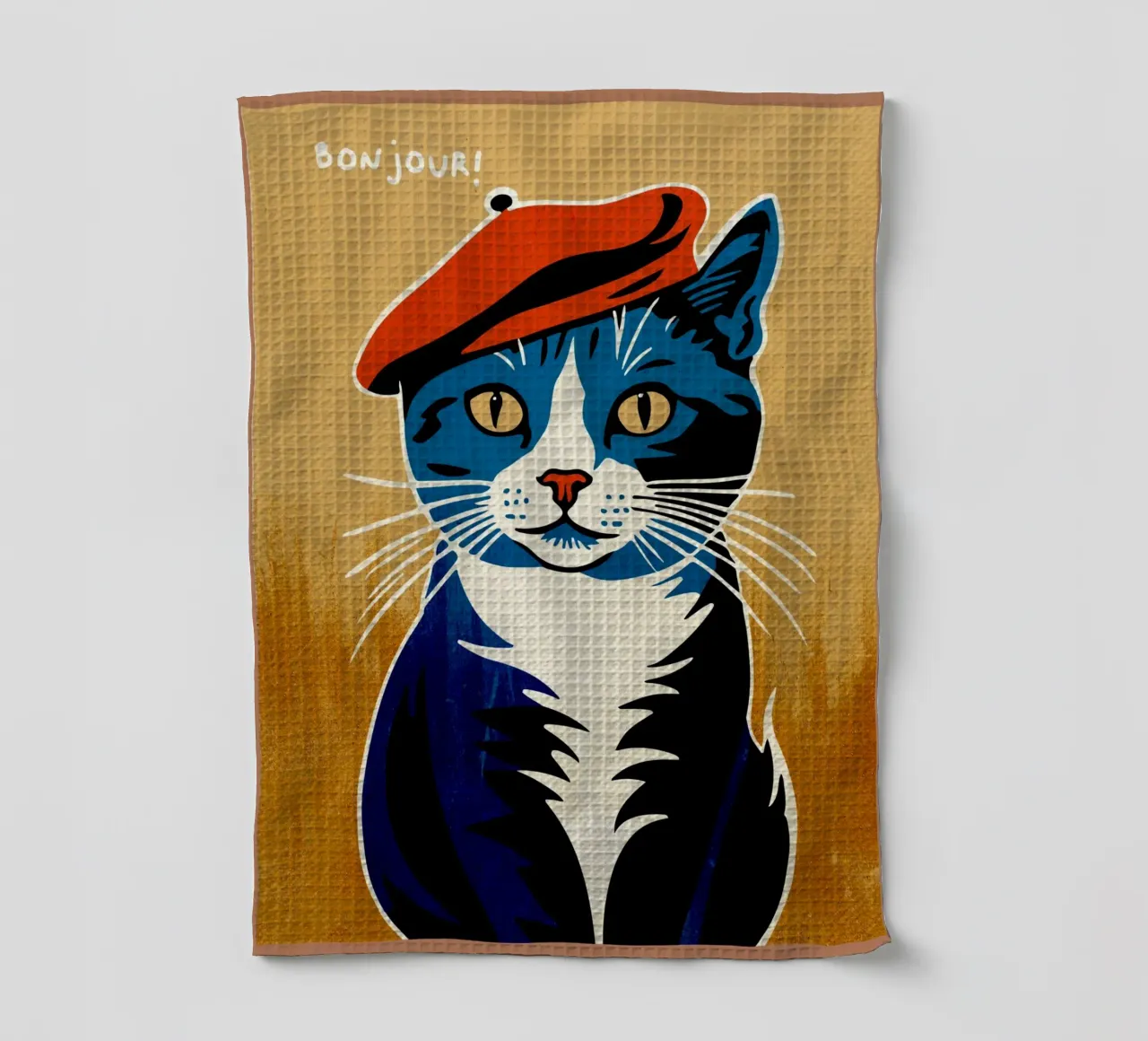 Bonjour Gatto con berretto canovaccio da cucina da Drew Studio