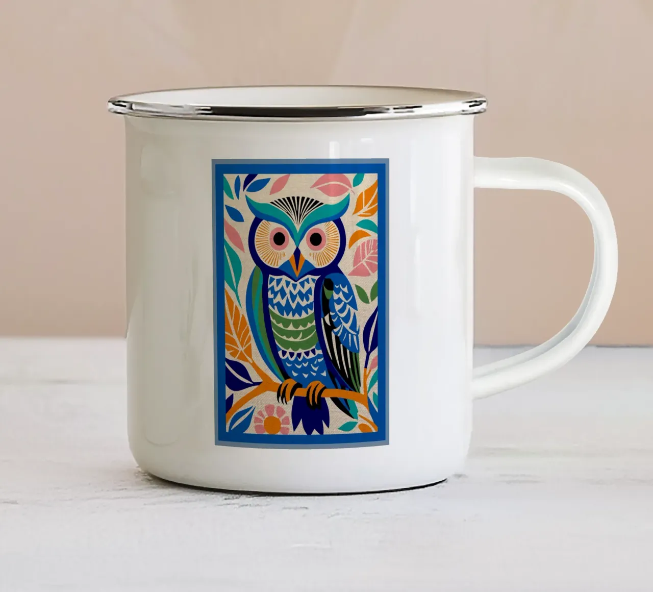 Gufo selvatico blu tazza in smalto da Drew Studio