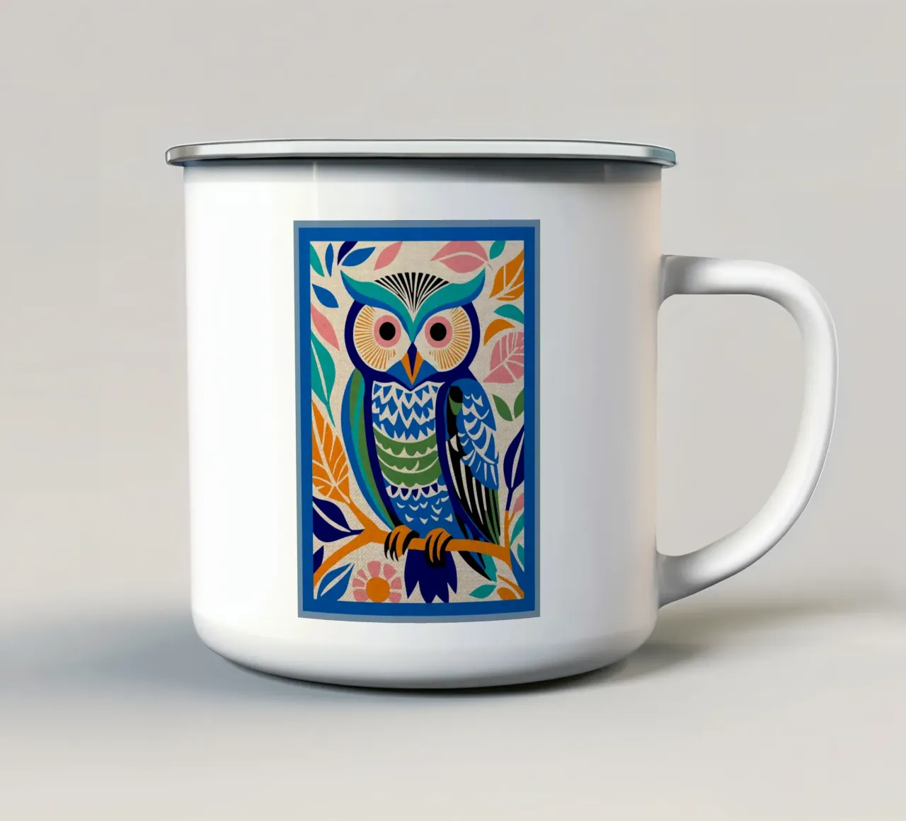 Gufo selvatico blu tazza in smalto da Drew Studio