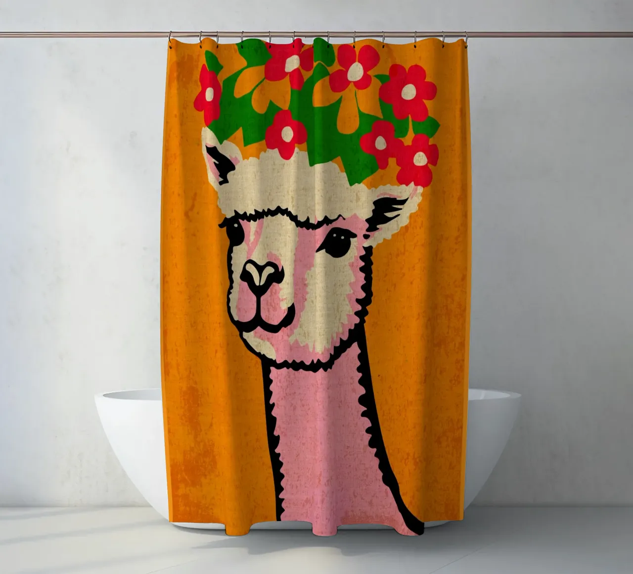 Alpaca con corona di fiori tenda da doccia da Drew Studio