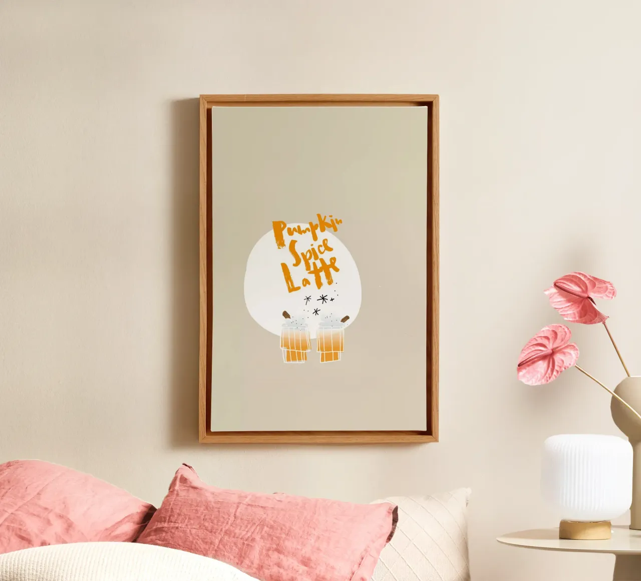 Pumpkin Spice Latte canvas met Baklijst van Brushmeetspaper