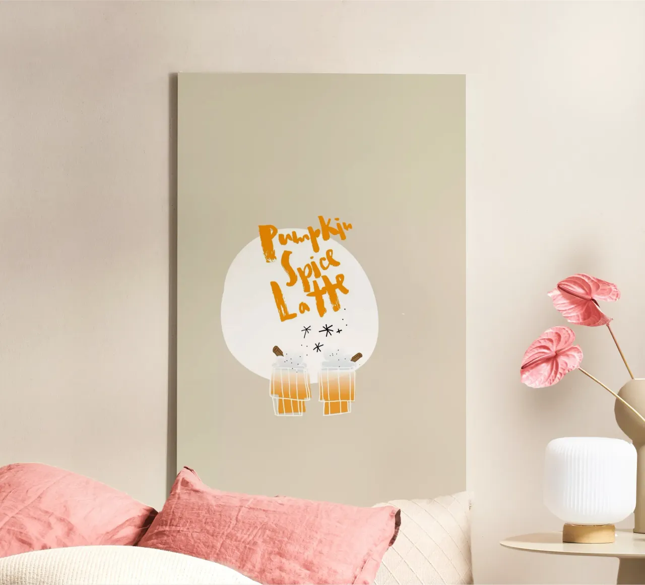 Pumpkin Spice Latte canvas met Baklijst van Brushmeetspaper