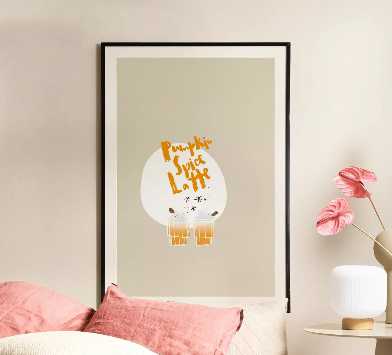 Pumpkin Spice Latte poster con telaio in alluminio da Brushmeetspaper