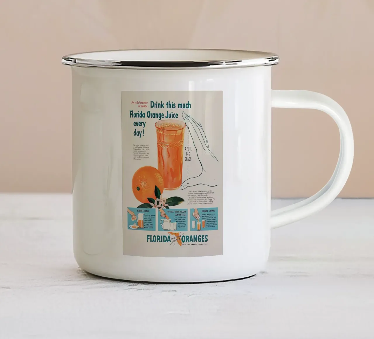 VINTAGE FLORIDA ORANGES enamel mug by Cocktail Drink