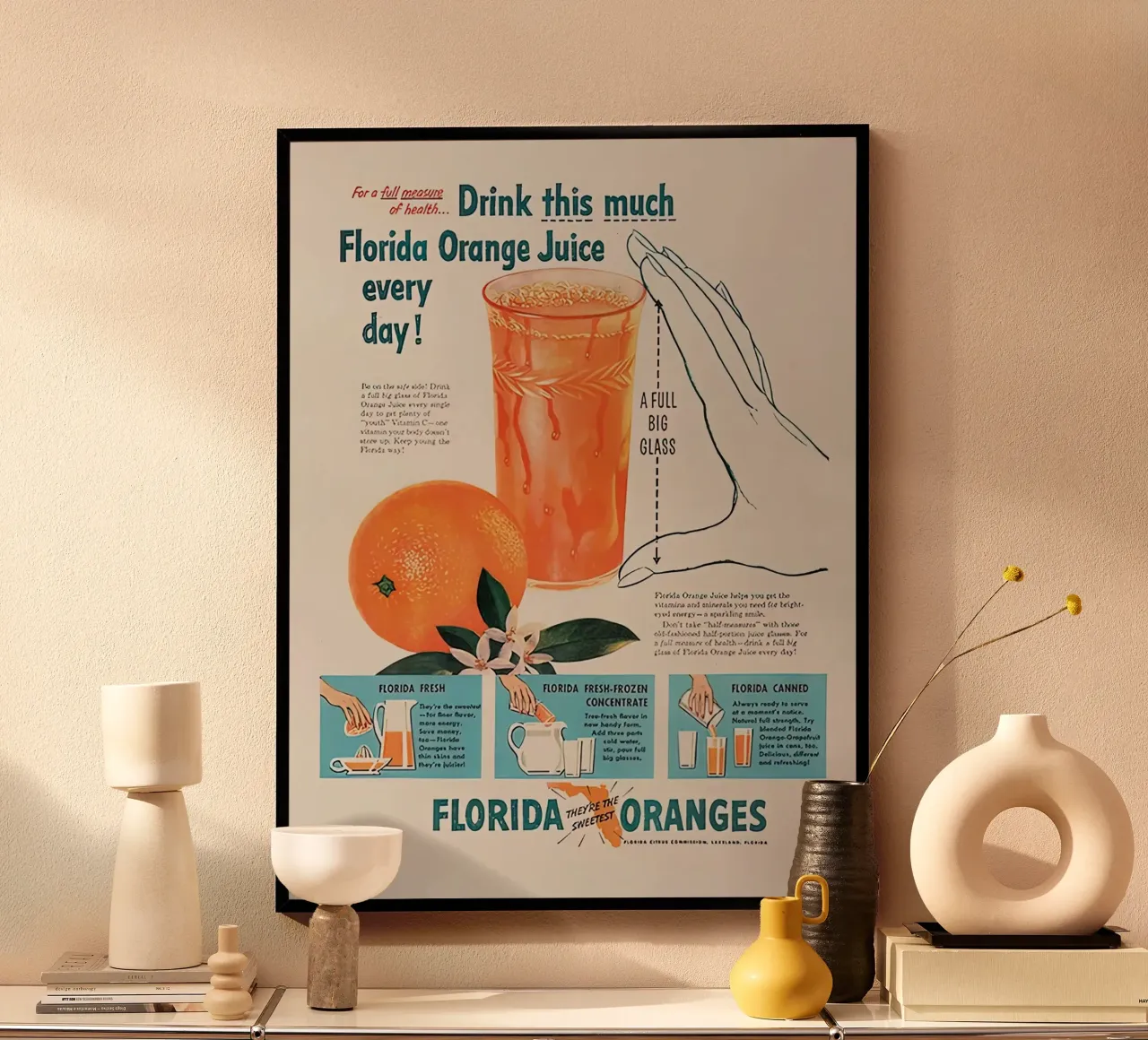 ALTE FLORIDA-ORANGEN Poster mit Aluminium Rahmen von Cocktail Drink