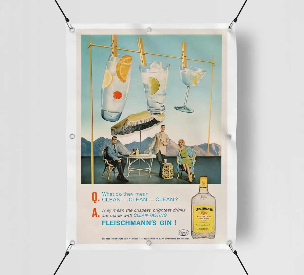 Pubblicità di un gin retrò kitsch telo in pvc da Cocktail Drink