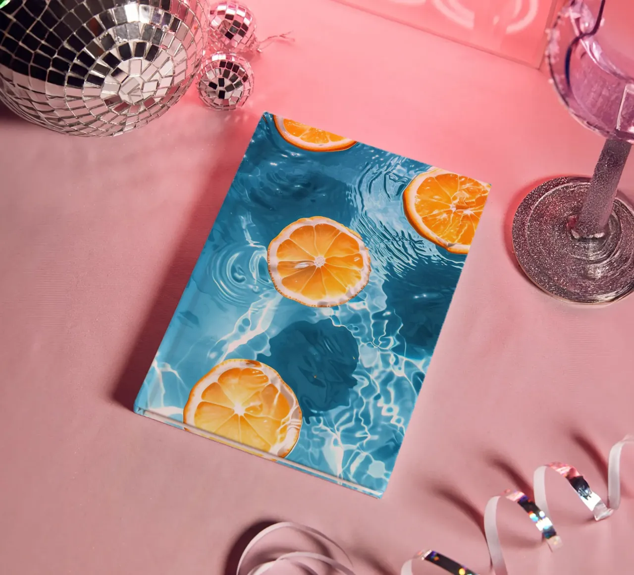 Lemons Oranges in the pool notebook by Yaso Design & Art