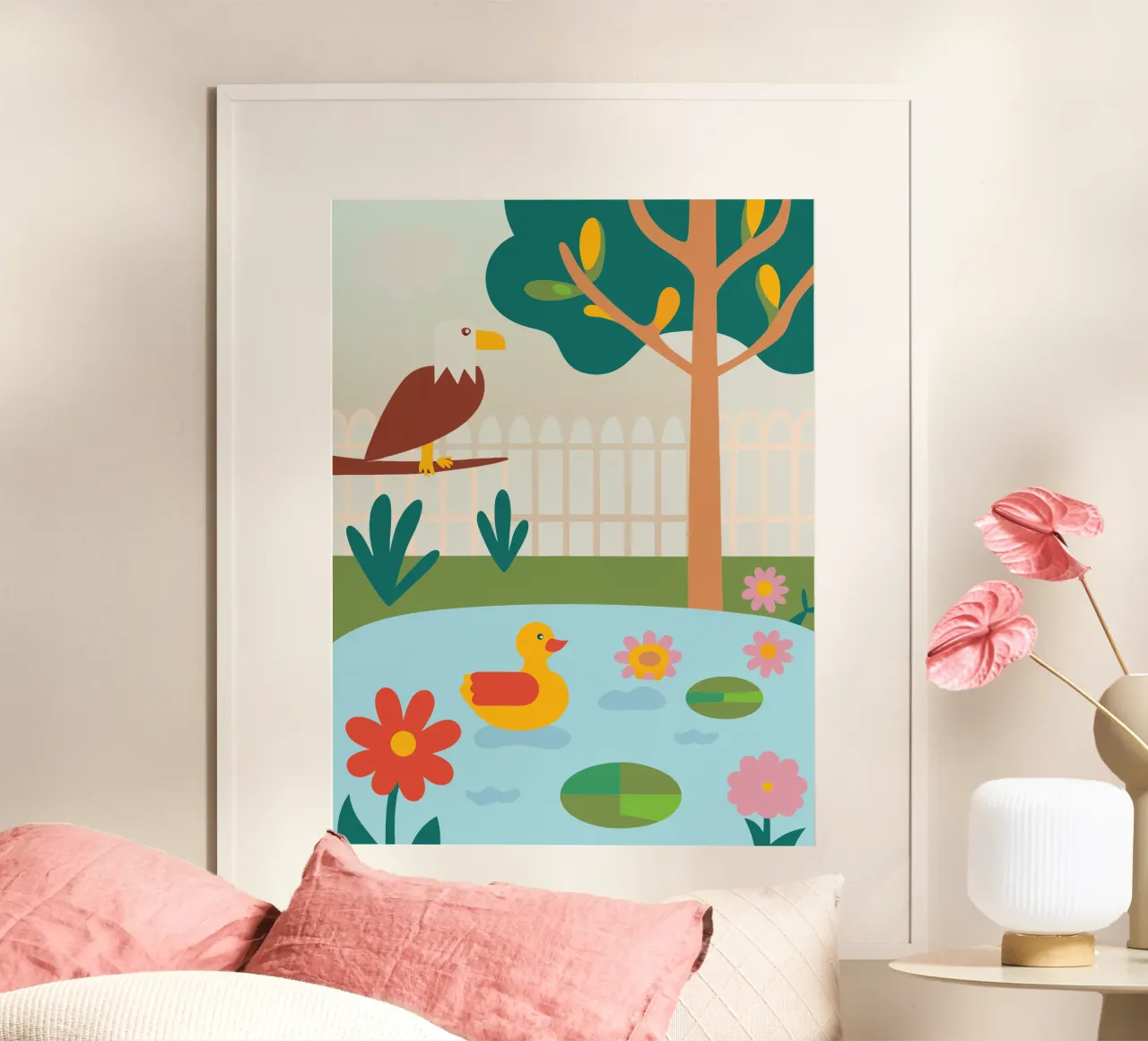 Aquile e anatre poster con telaio in legno da CUTE ANIMALS