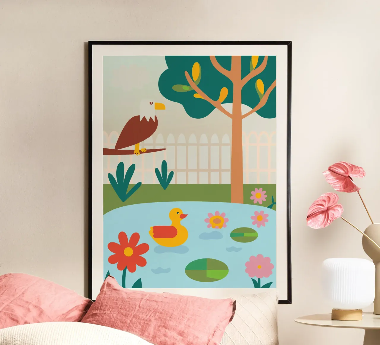 Aquile e anatre poster con telaio in legno da CUTE ANIMALS