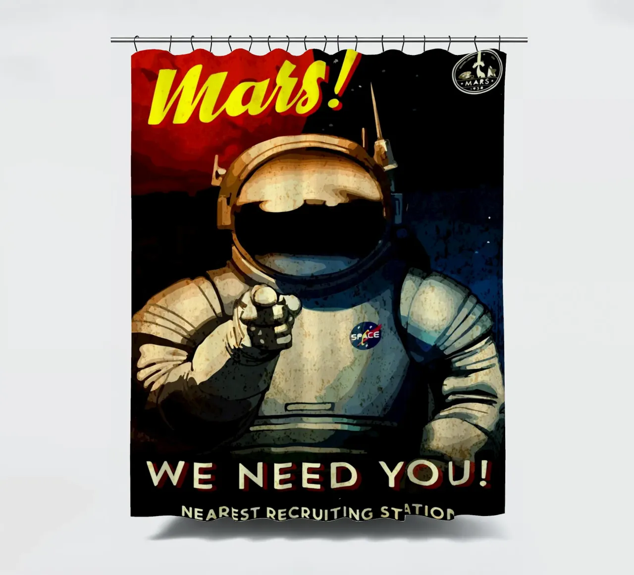 Mars Wir brauchen Sie Duschvorhang von Drew Studio
