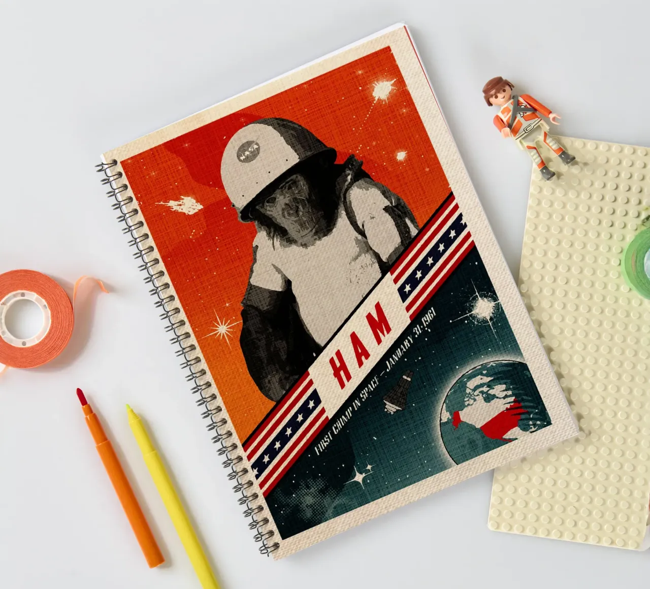 Ham chimp in space spiral notebook by Drew Studio