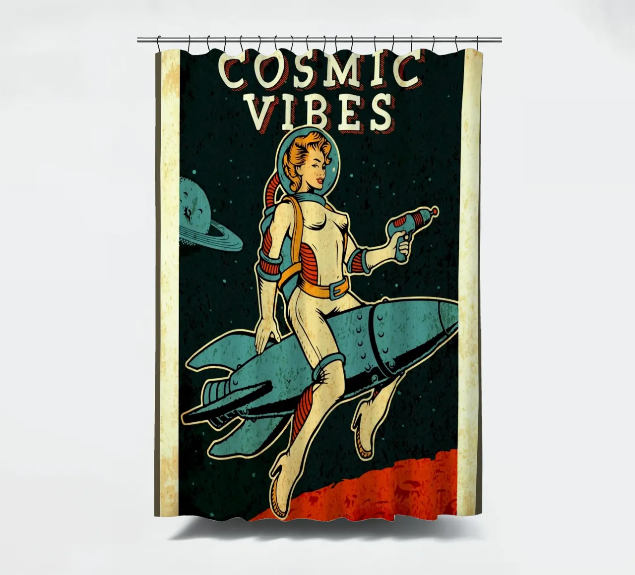 Weibliche kosmische Vibes Duschvorhang von Drew Studio