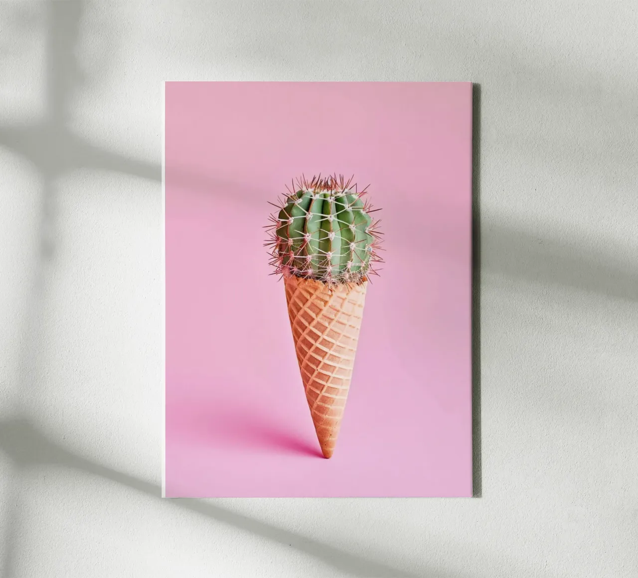 Ice cream cone with pink cactus canvas with Floater frame by Yaso Design & Art