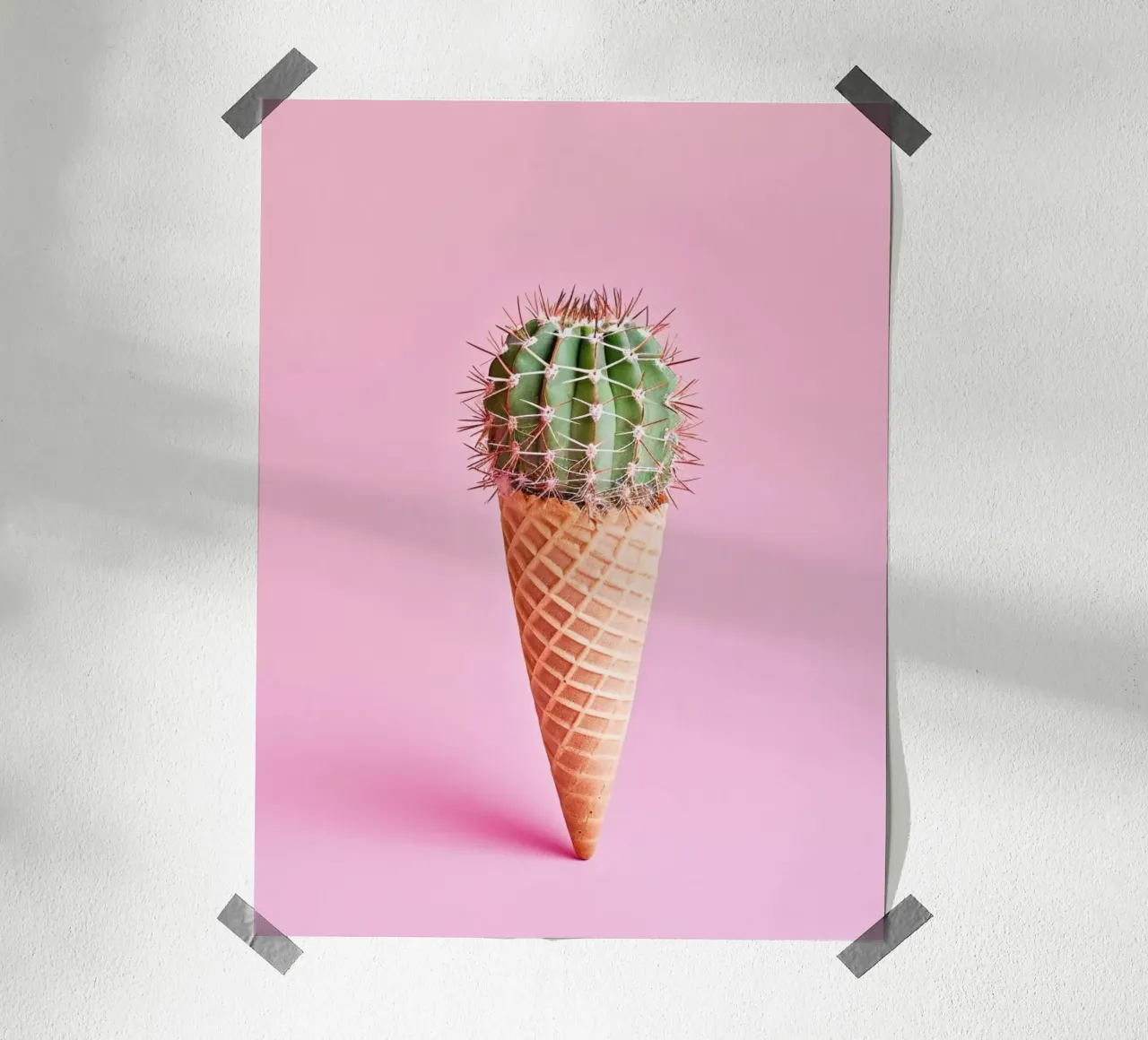 Cono gelato con cactus rosa poster con telaio in alluminio da Yaso Design & Art