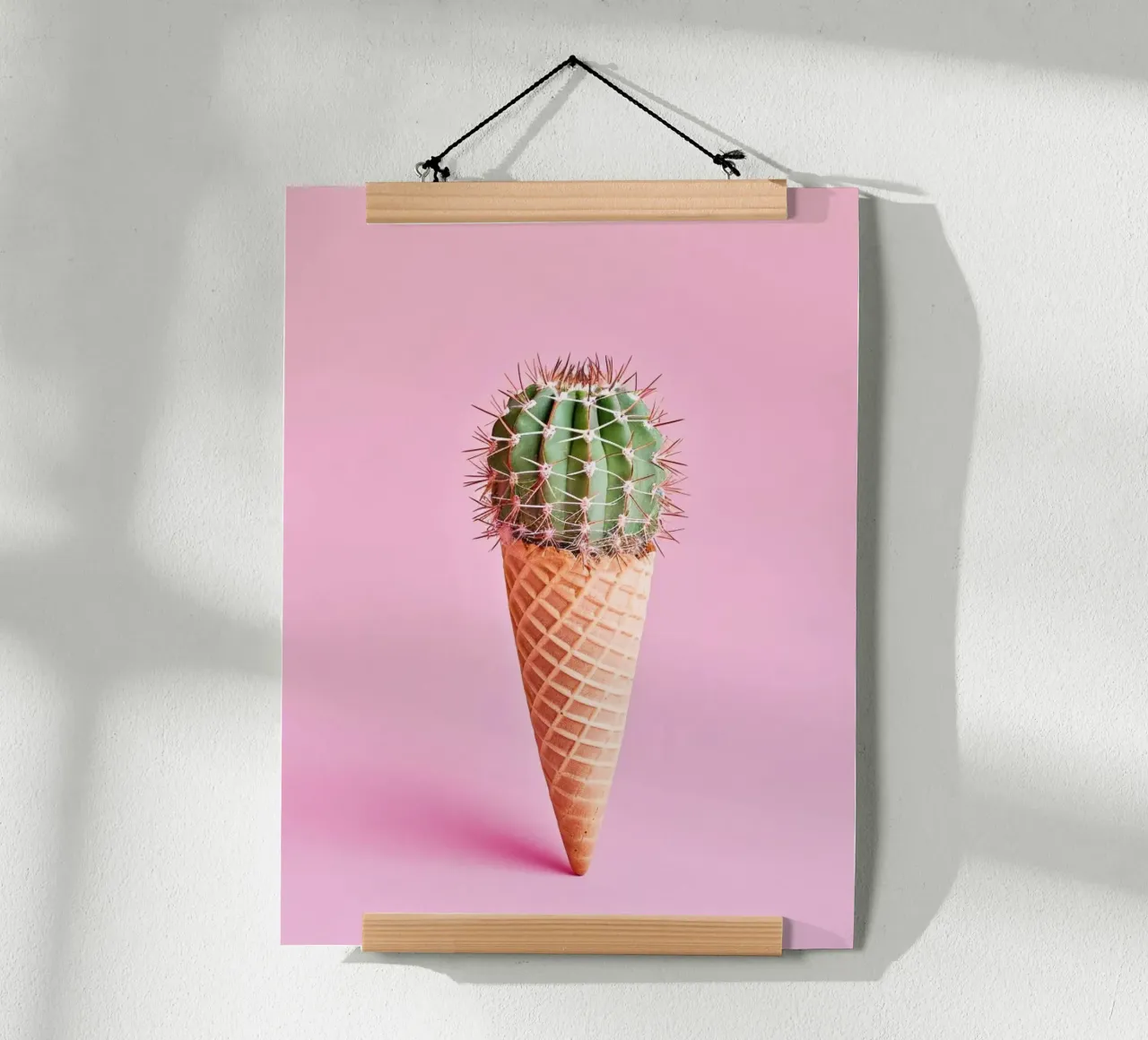 Cono gelato con cactus rosa poster con telaio in alluminio da Yaso Design & Art