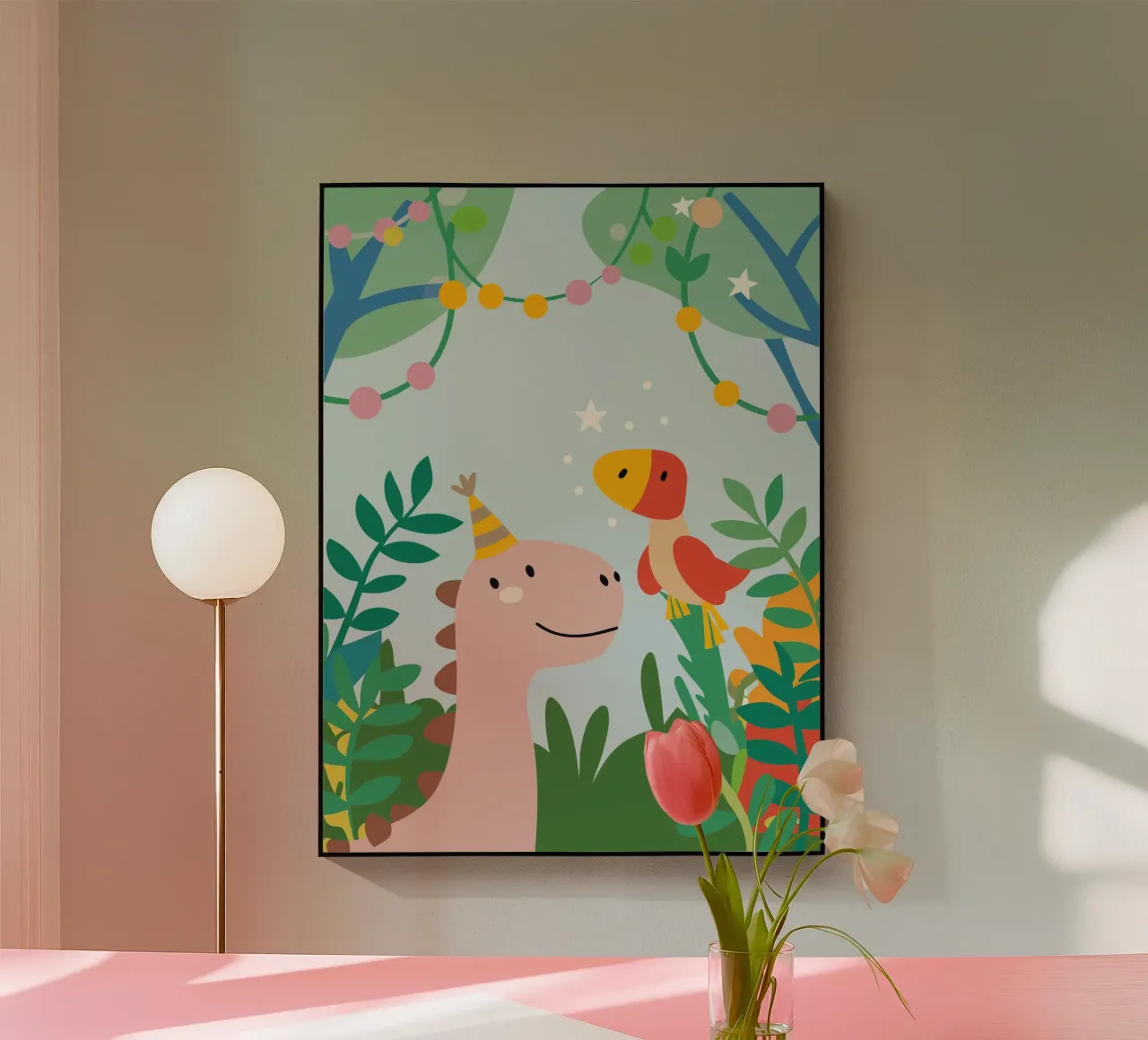 Dinosaurs and Birds acrylic glass by CUTE ANIMALS