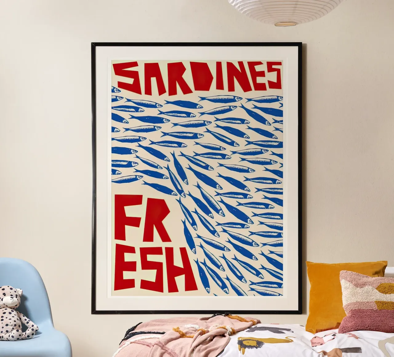Blue Sardines Vintage poster with plastic frame by Alishasteel