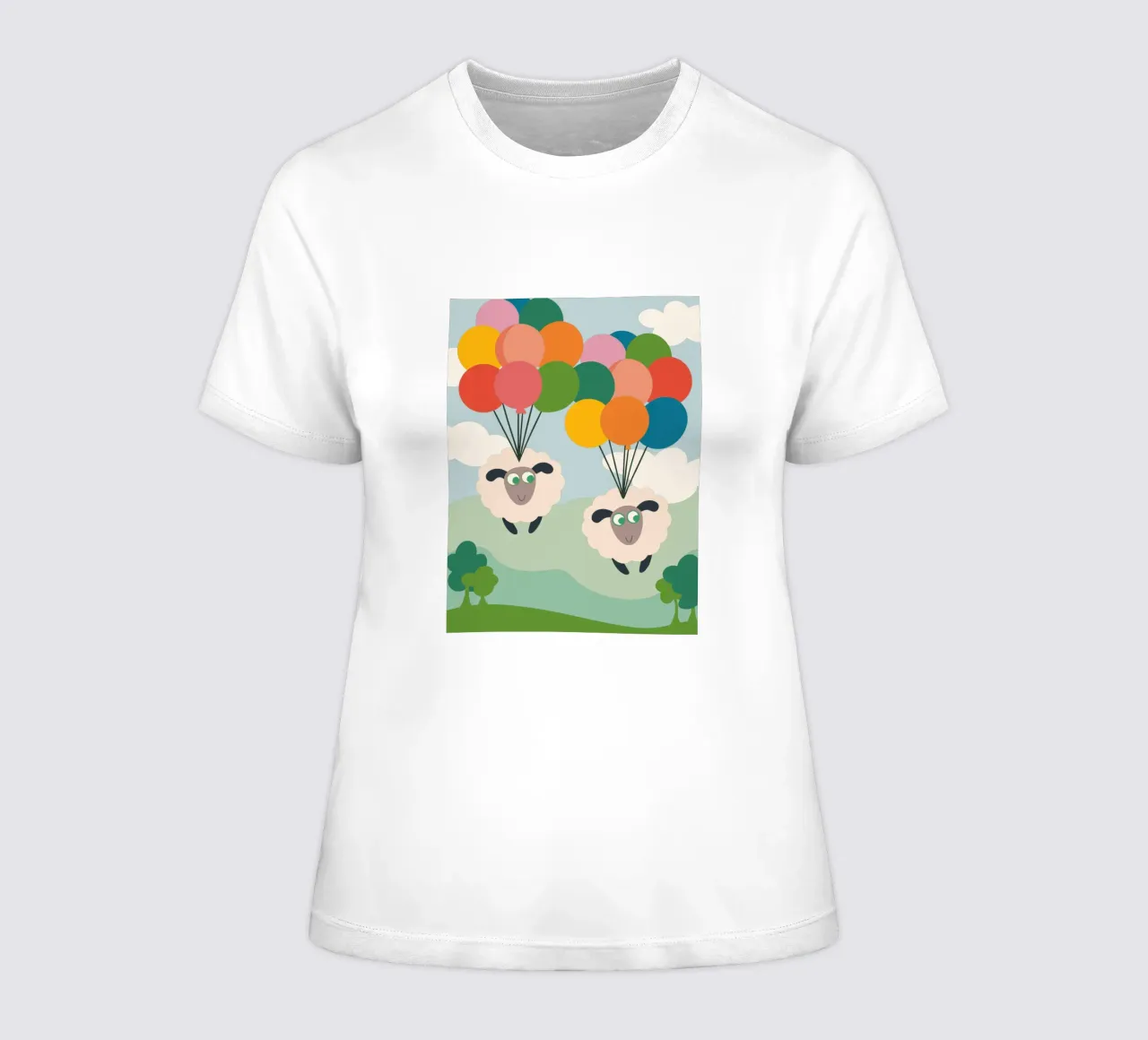 Zwei Schafe fliegen mit einem Luftballon Frauen T-Shirt von CUTE ANIMALS