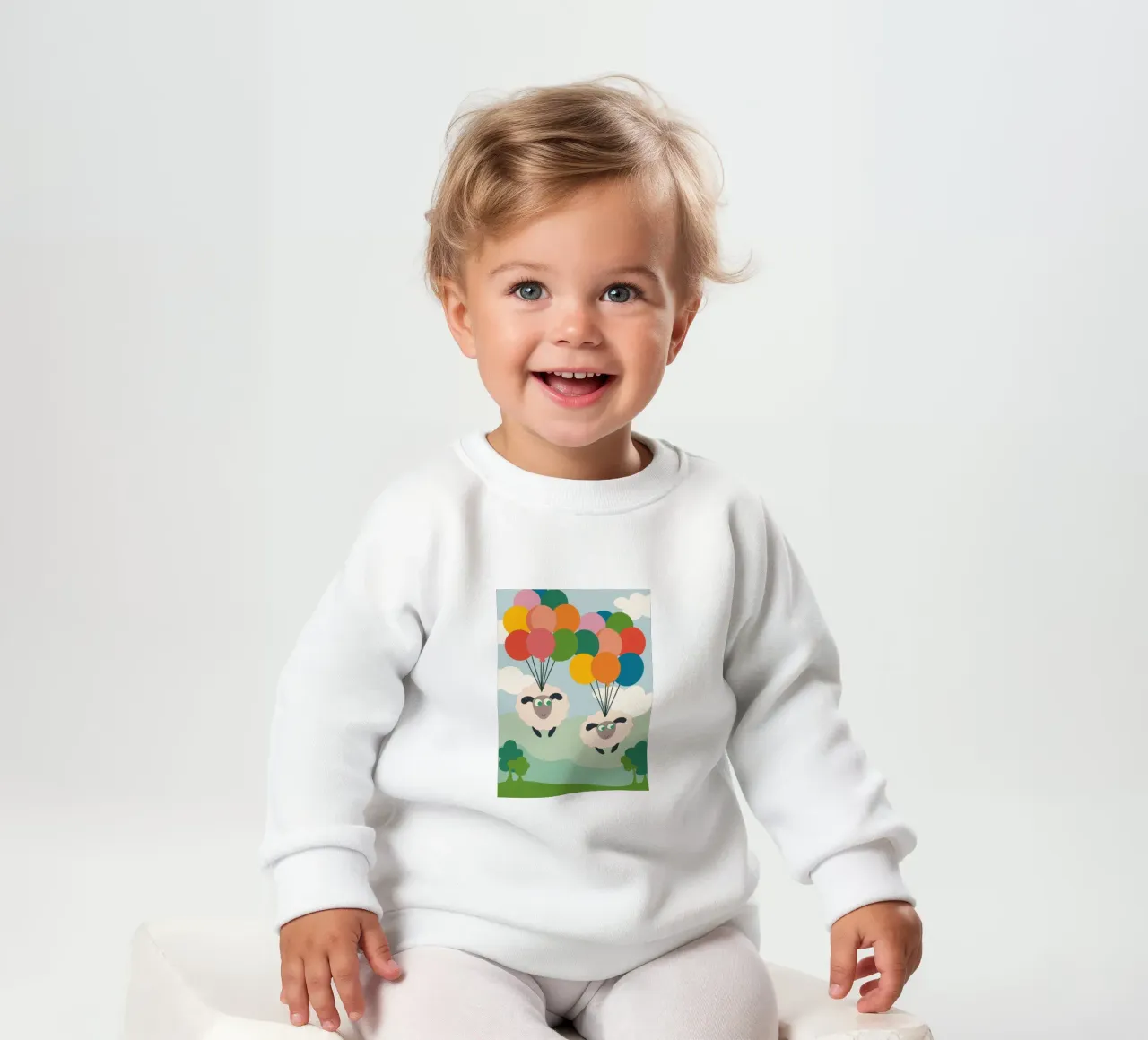 Due pecore volano con un palloncino felpa neonato da CUTE ANIMALS