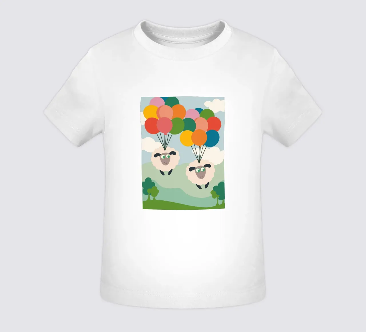 Due pecore volano con un palloncino maglietta neonato da CUTE ANIMALS