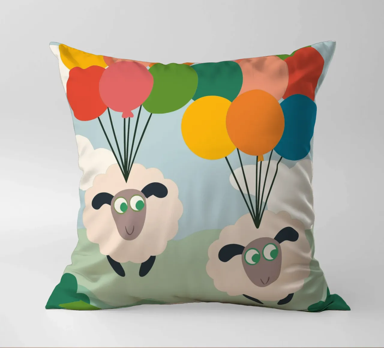 Due pecore volano con un palloncino cuscino da CUTE ANIMALS