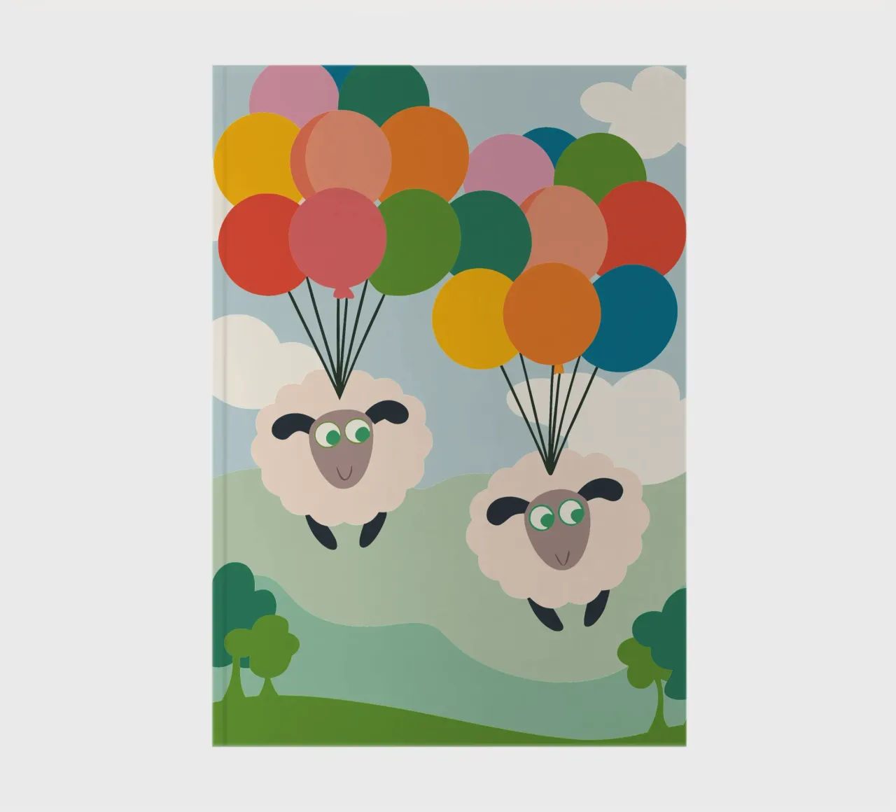 Two Sheep Fly with a Balloon notebook by CUTE ANIMALS