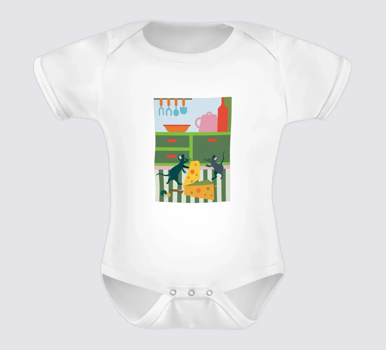 Zwei Mäuse kämpfen um Käse Kurzarm Babybody von CUTE ANIMALS